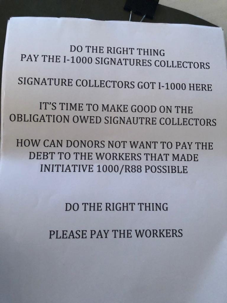 Notes from Unpaid I-1000 signature collector
